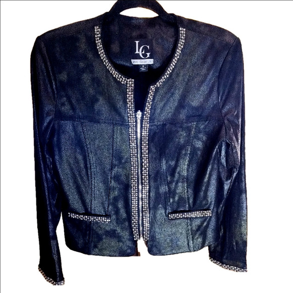 Black and Silver Blazer with Embellishments Large - Picture 3 of 7